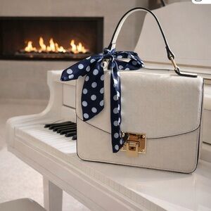 Aldo White Gold Crossbody Bag Structured Top Handle Satchel Elegant Chic